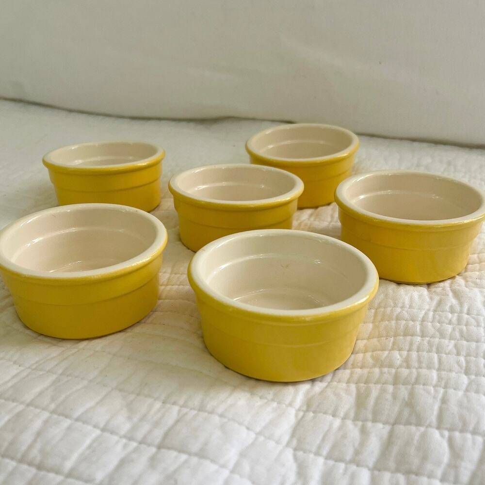 Cermer Yellow Ceramic Ramekin Dishes Set of 6 Bowls